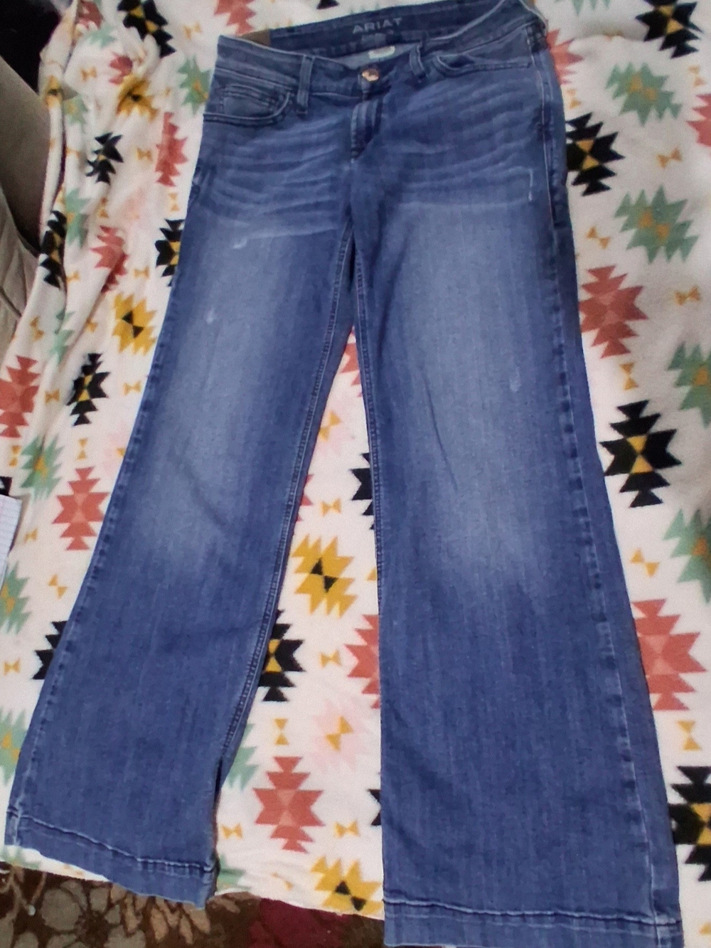 Ariat R.E.A.L Denim Trousers Jeans Womens Sz 30r Mid Rise Wideleg Blue
